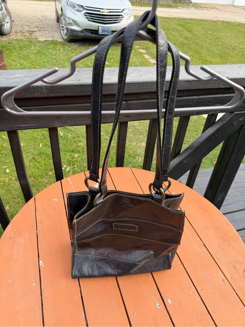Women's Dark Brown Leather Shoulder Bag with Double Straps